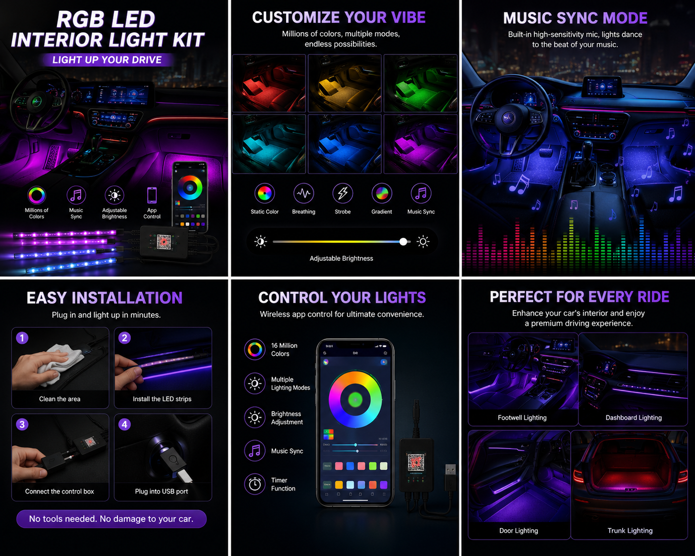 RGB LED Interior Light Kit